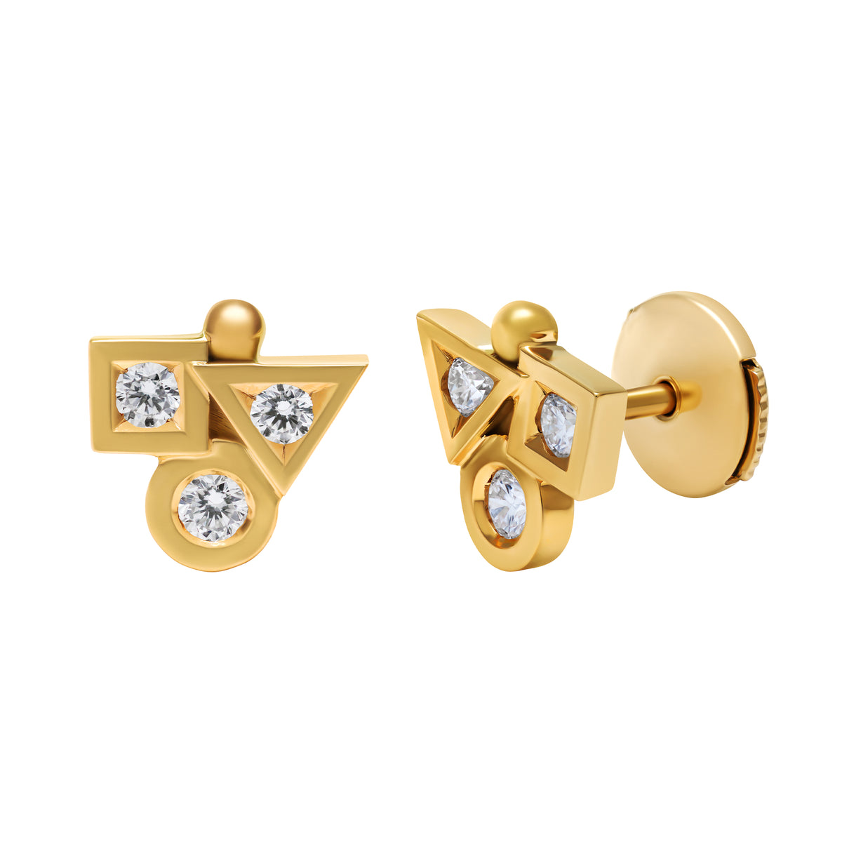 Boucles D'oreilles Argentées à Cristaux Style Cubisme - Occasion En Très Bon état