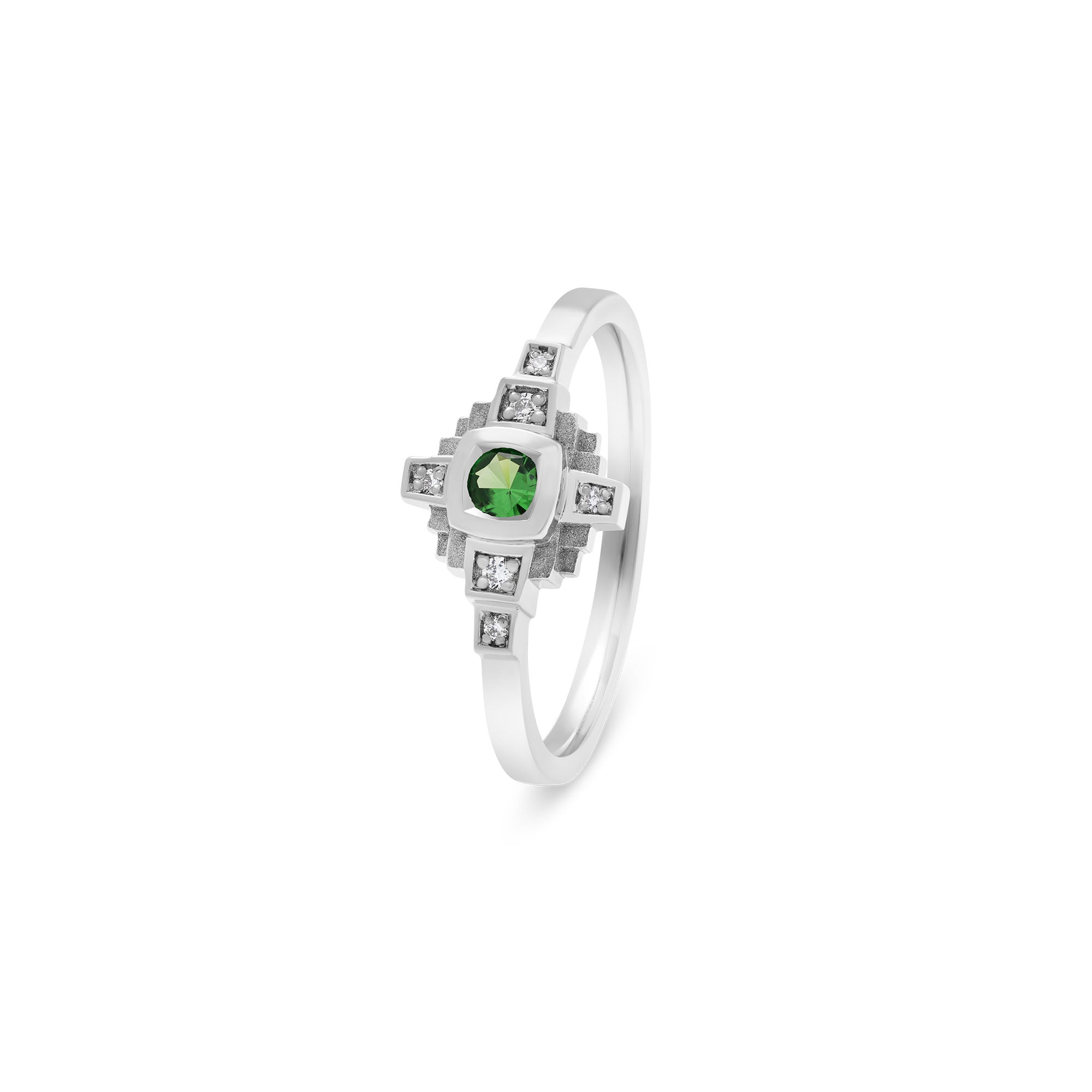 Bague Esther Tsavorite verte 3 mm et diamants
