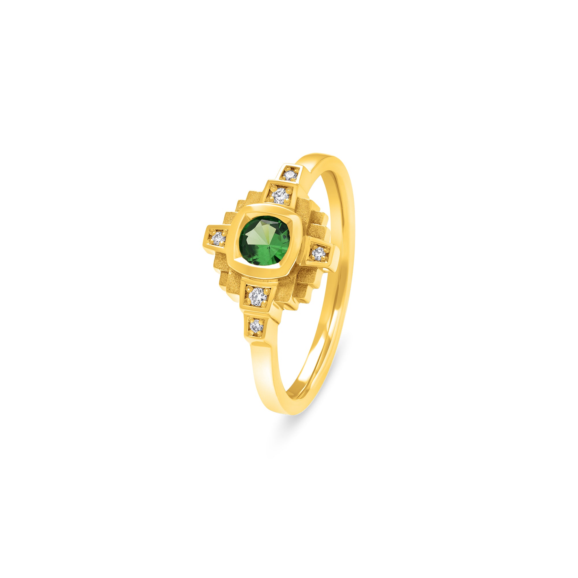 Esther Tsavorite green 4 mm and diamonds ring