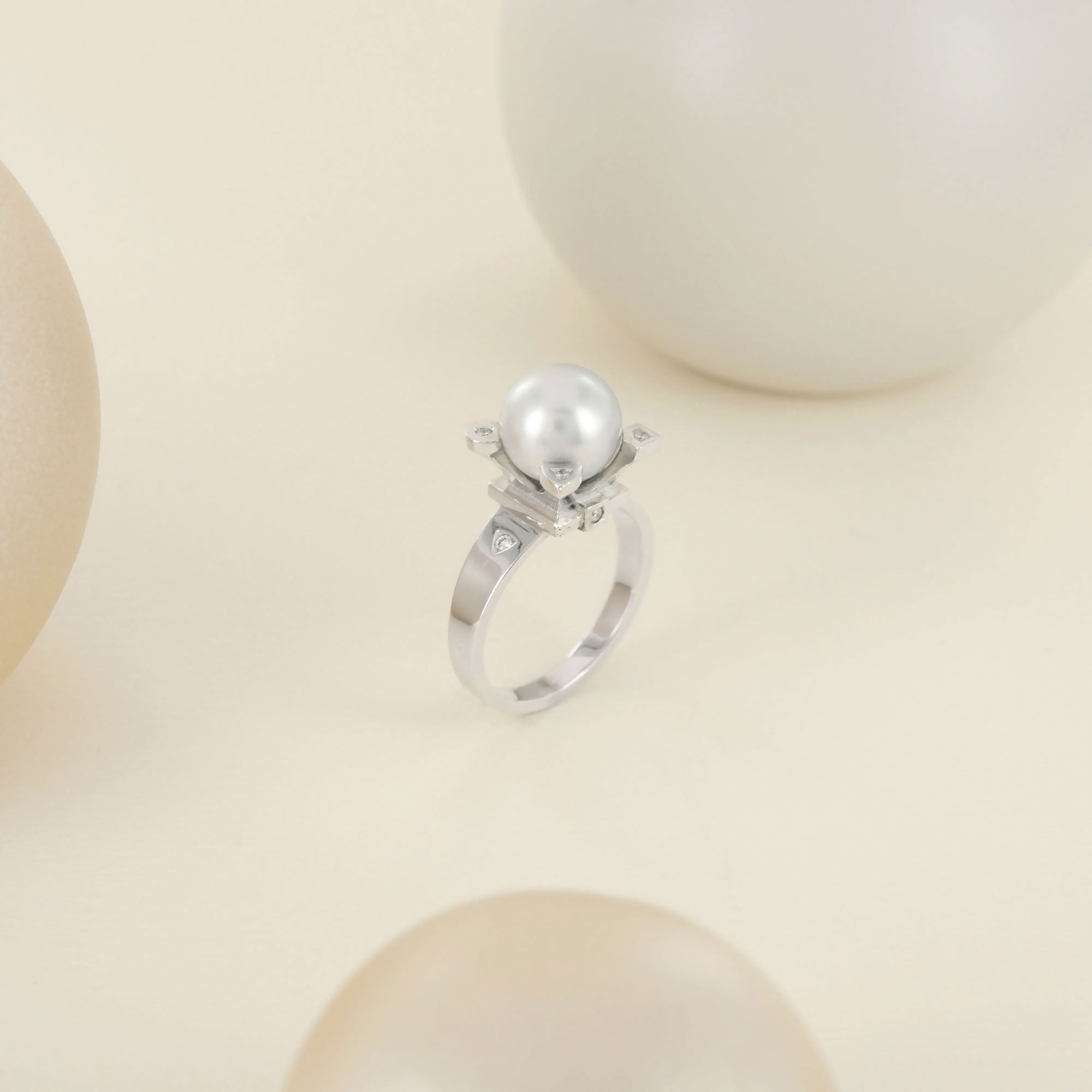 Solitaire My Little White Stone en or blanc et Perle blanche