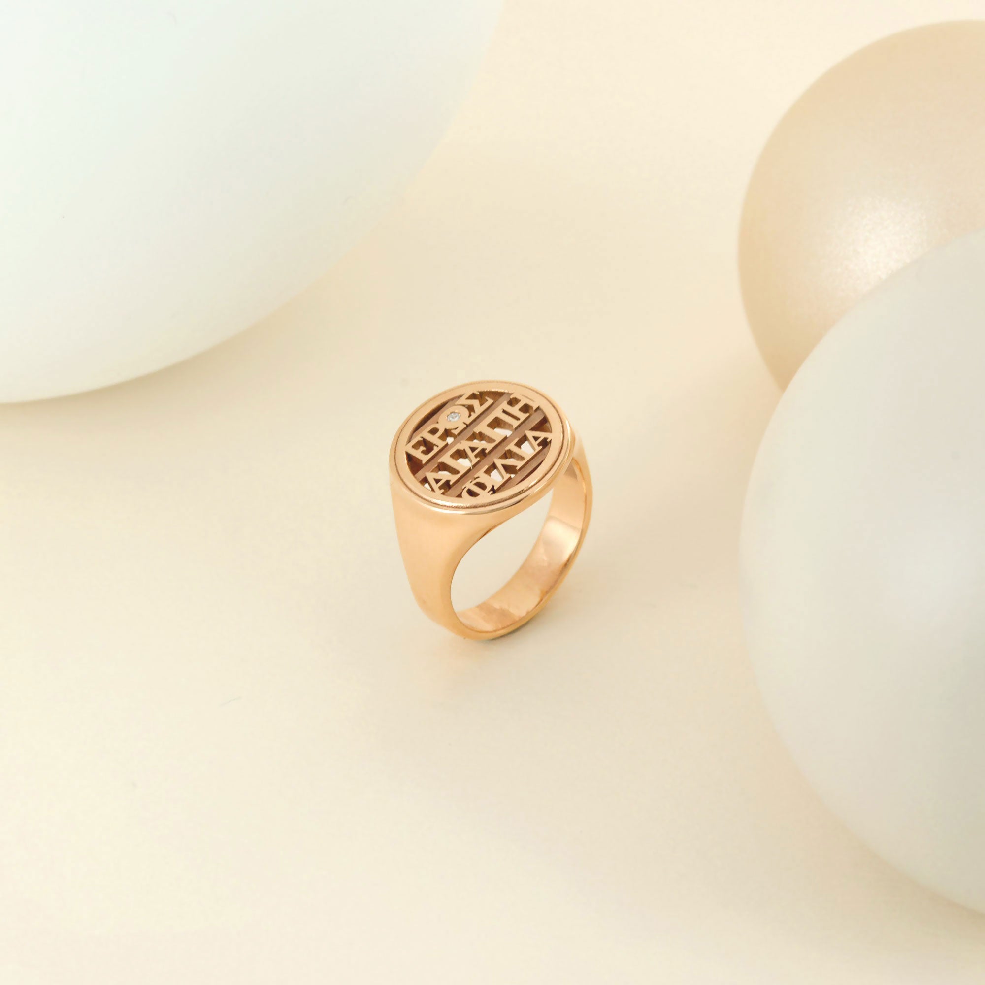 Chevalière 3 amours en or rose et diamant