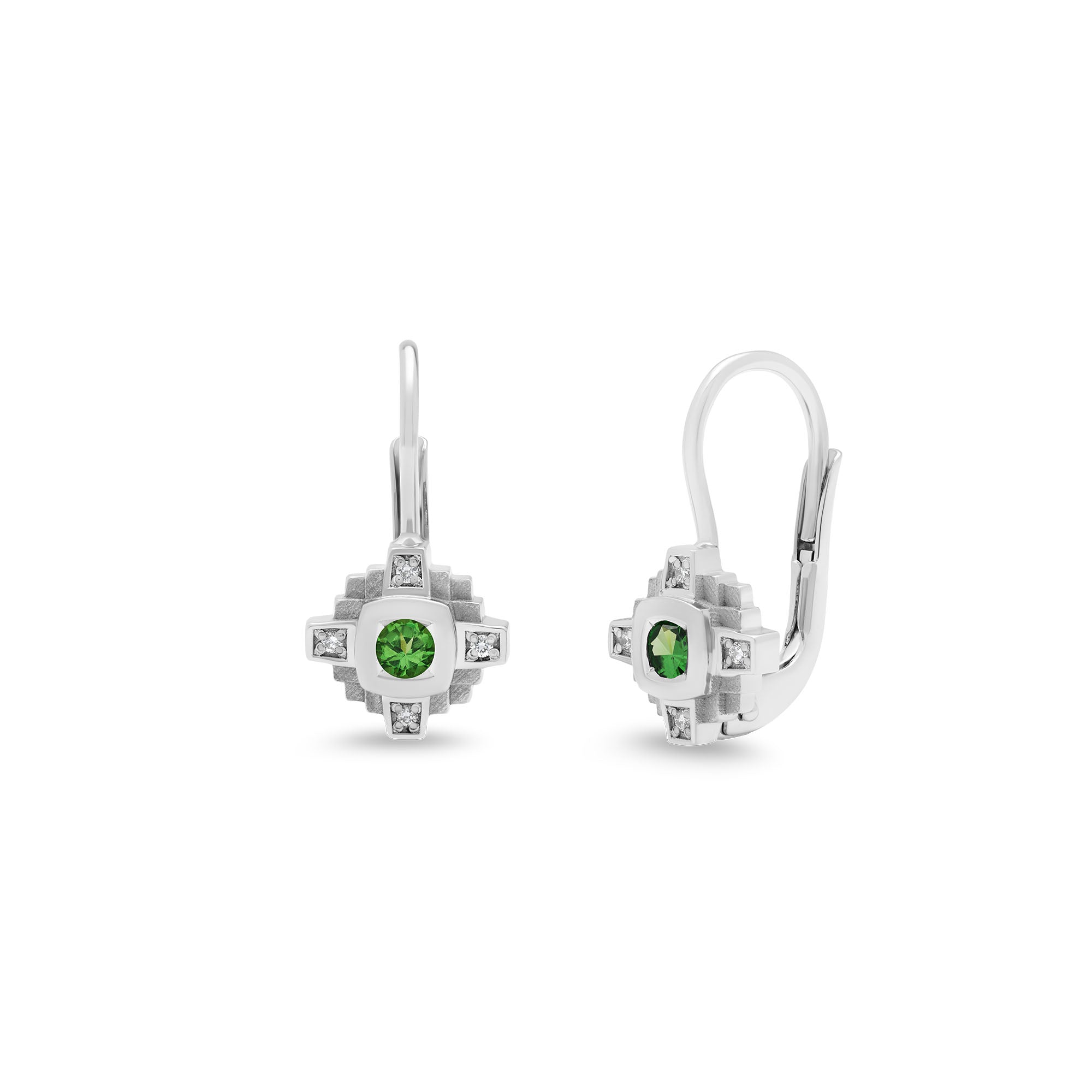 Boucles d'oreilles en or tsavorite verte et diamants Esther