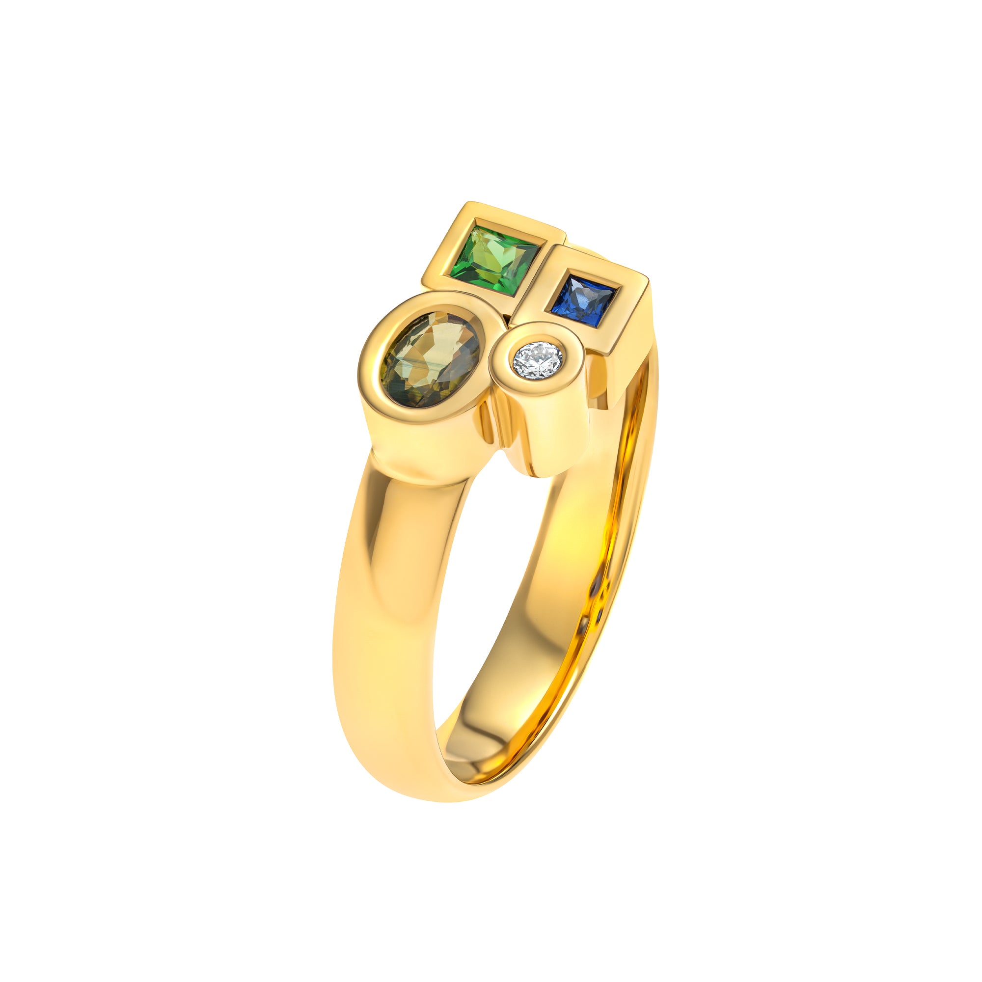 Bague Marélie XS A4 verte en or, diamant, saphirs et tsavorite