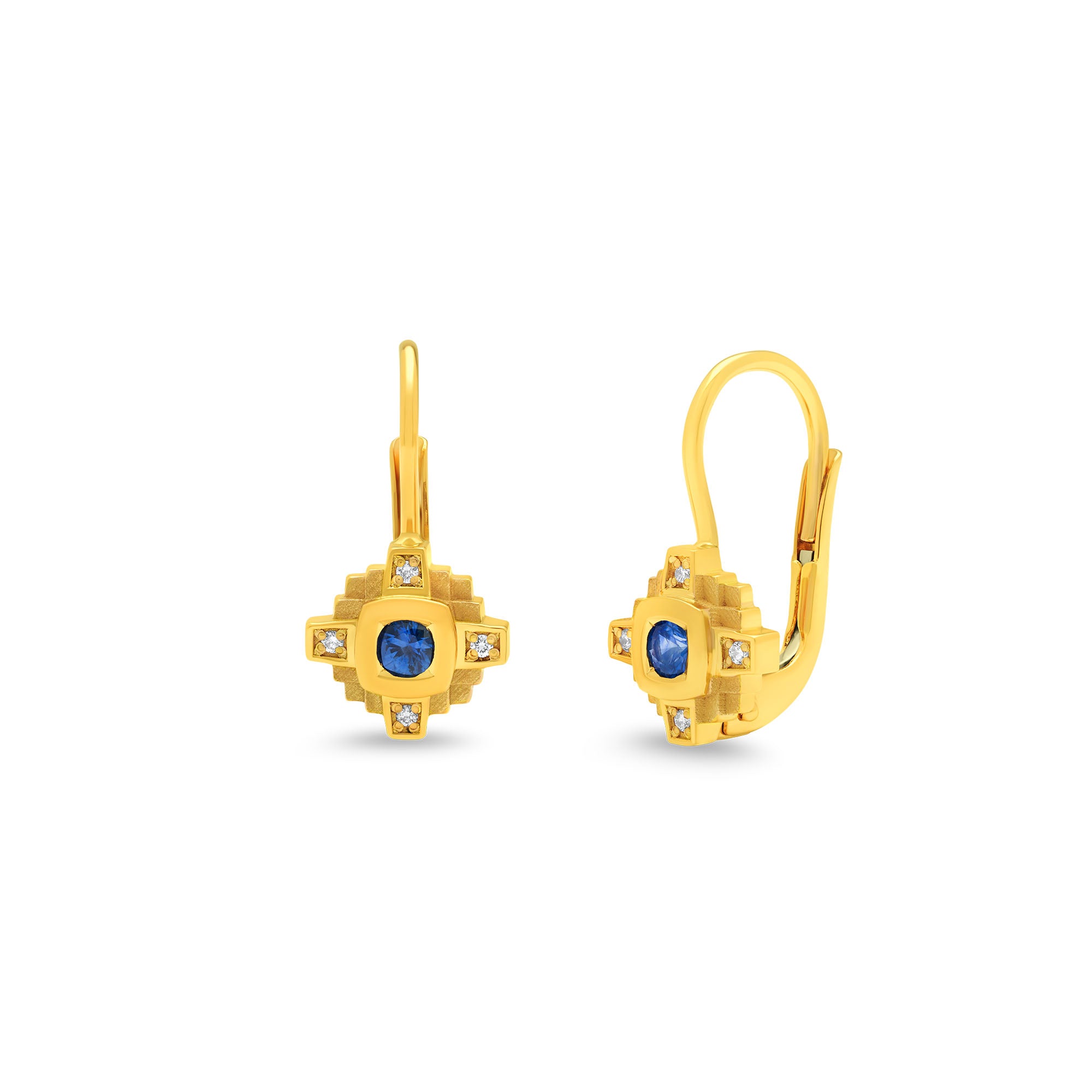 Boucles d'oreilles en or saphir bleu et diamants Esther