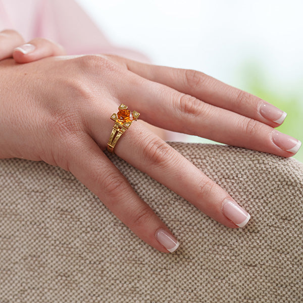 BAGUE FRENCH KISS EN OR ET CITRINE ORANGE 8 MM ET DIAMANTS