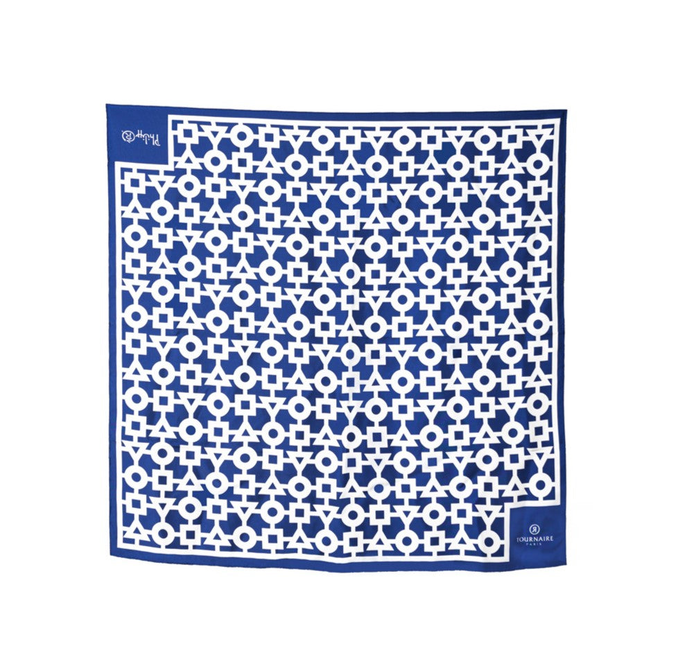 Carré alchimie bleu 90cm en soie