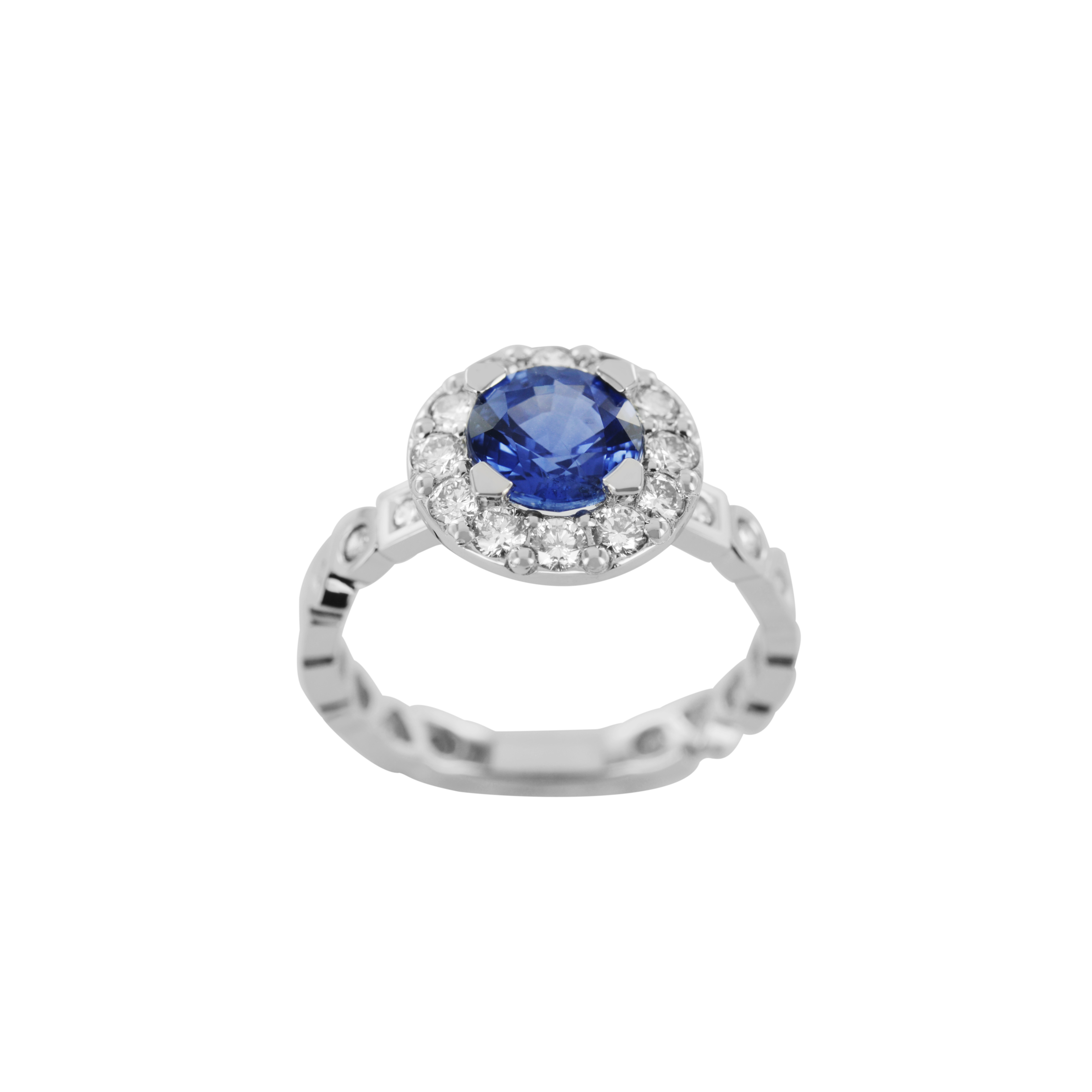 Pièce unique bague en or blanc saphir et diamants