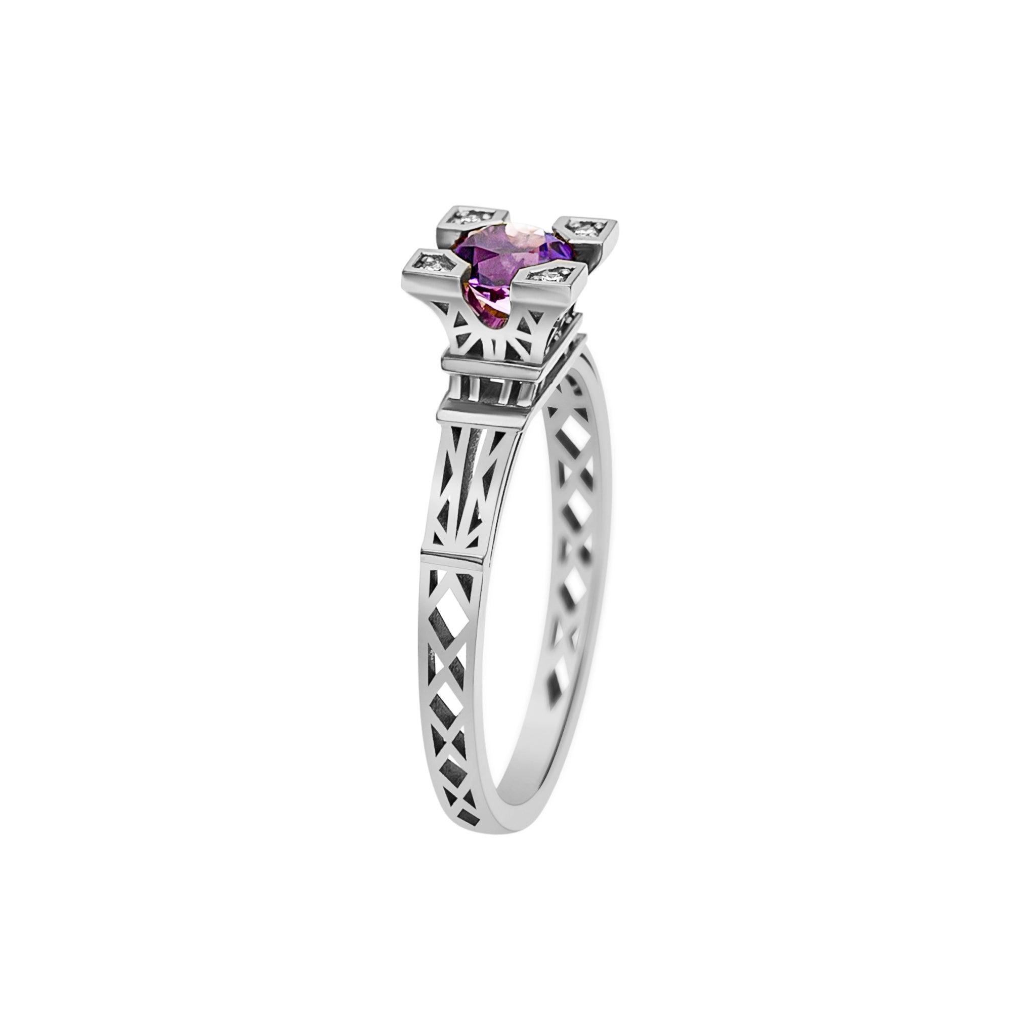 Bague French Kiss en or et Améthyste violette 5 mm et diamants