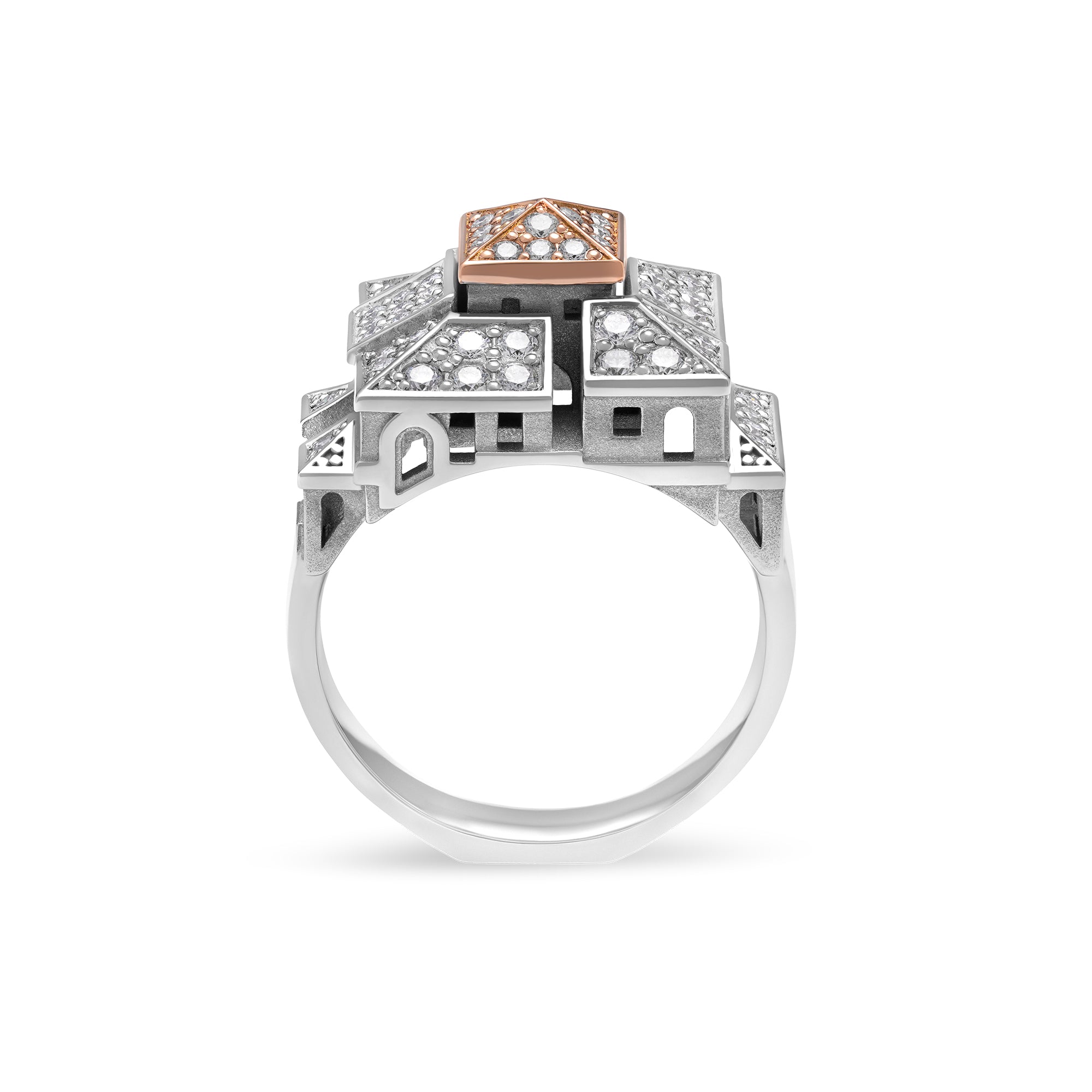 Bague Architecture cité carrée en or et diamants