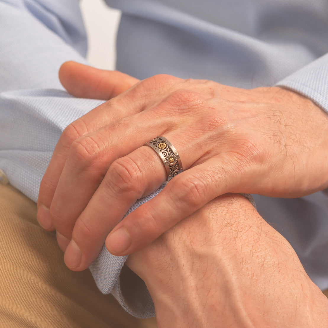 Bague anneau Engrenages Large en or avec diamants