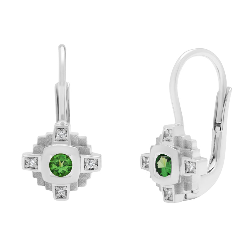 Boucles d'oreilles en or tsavorite verte et diamants Esther