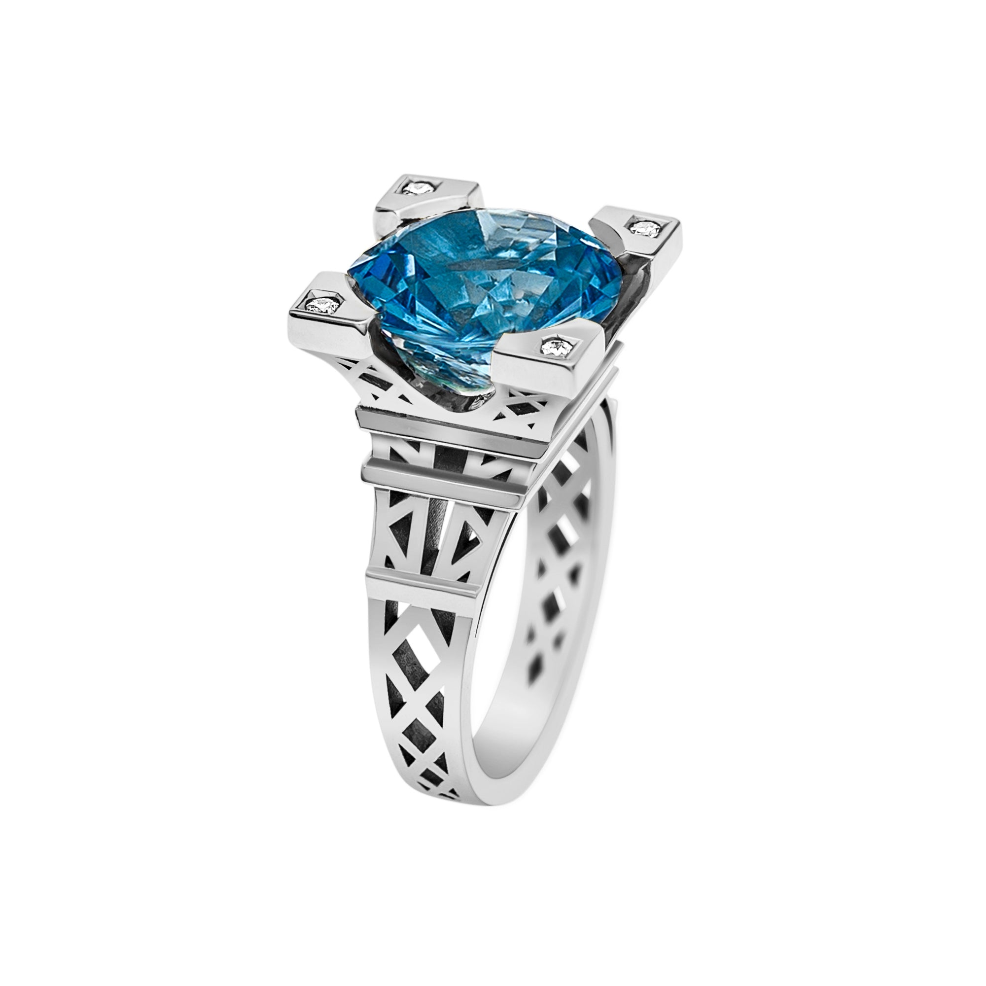Bague Solitaire French Kiss XL en or avec Topaze bleue