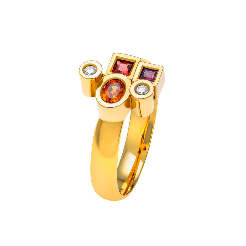 Bague Marélie extra small rouge-orangé en or, diamants et saphirs