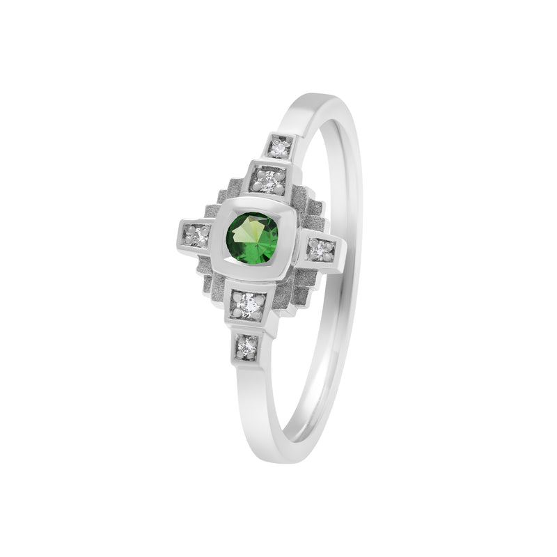 Esther Tsavorite green 3 mm and diamonds ring