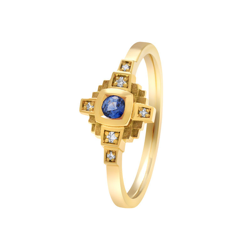 Bague Esther Saphir bleu 3 mm et diamants