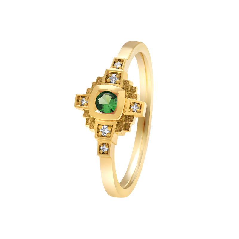 Esther Tsavorite green 3 mm and diamonds ring