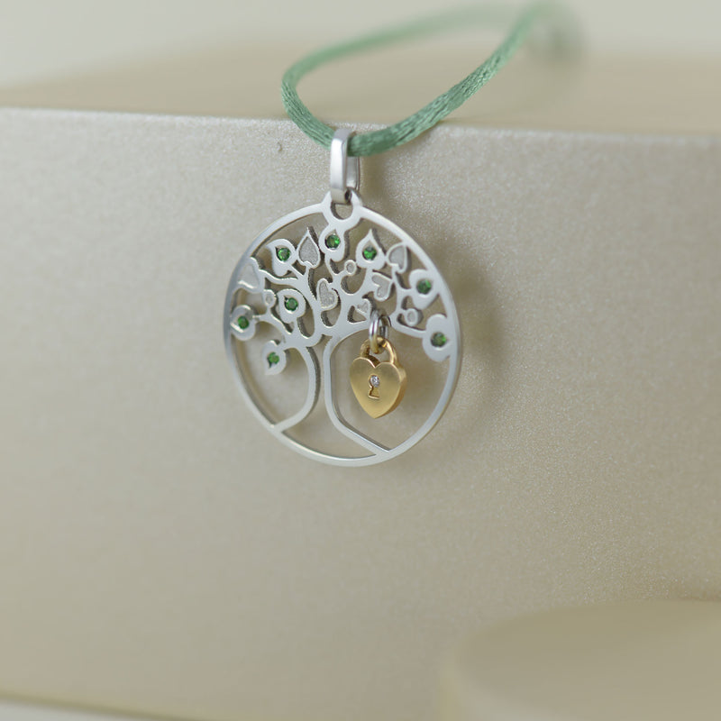 Pendentif Lock&Love Printemps en or blanc et tsavorites