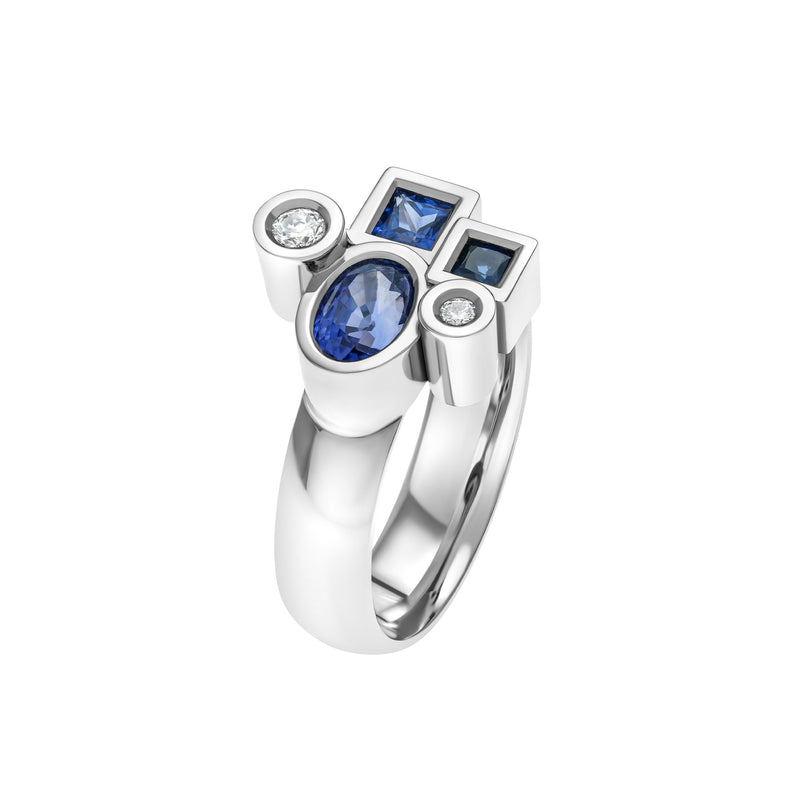 Marélie small blue ring in gold, diamonds and sapphires