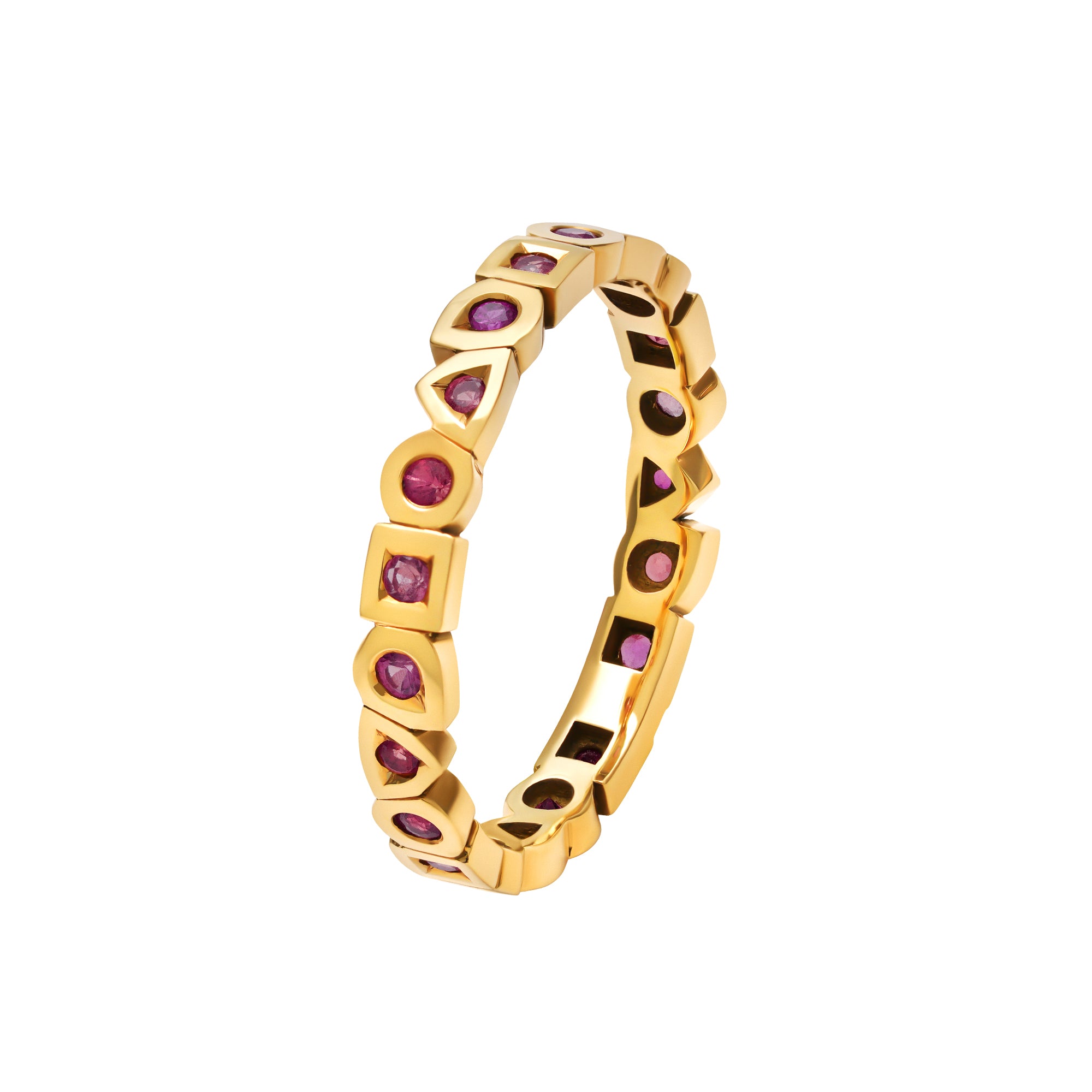 Bague alliance alchimie en or rubis rose avec 21 rubis