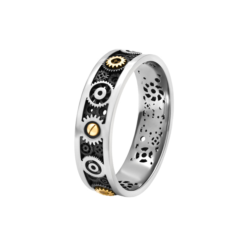 Bague anneau Engrenages en or
