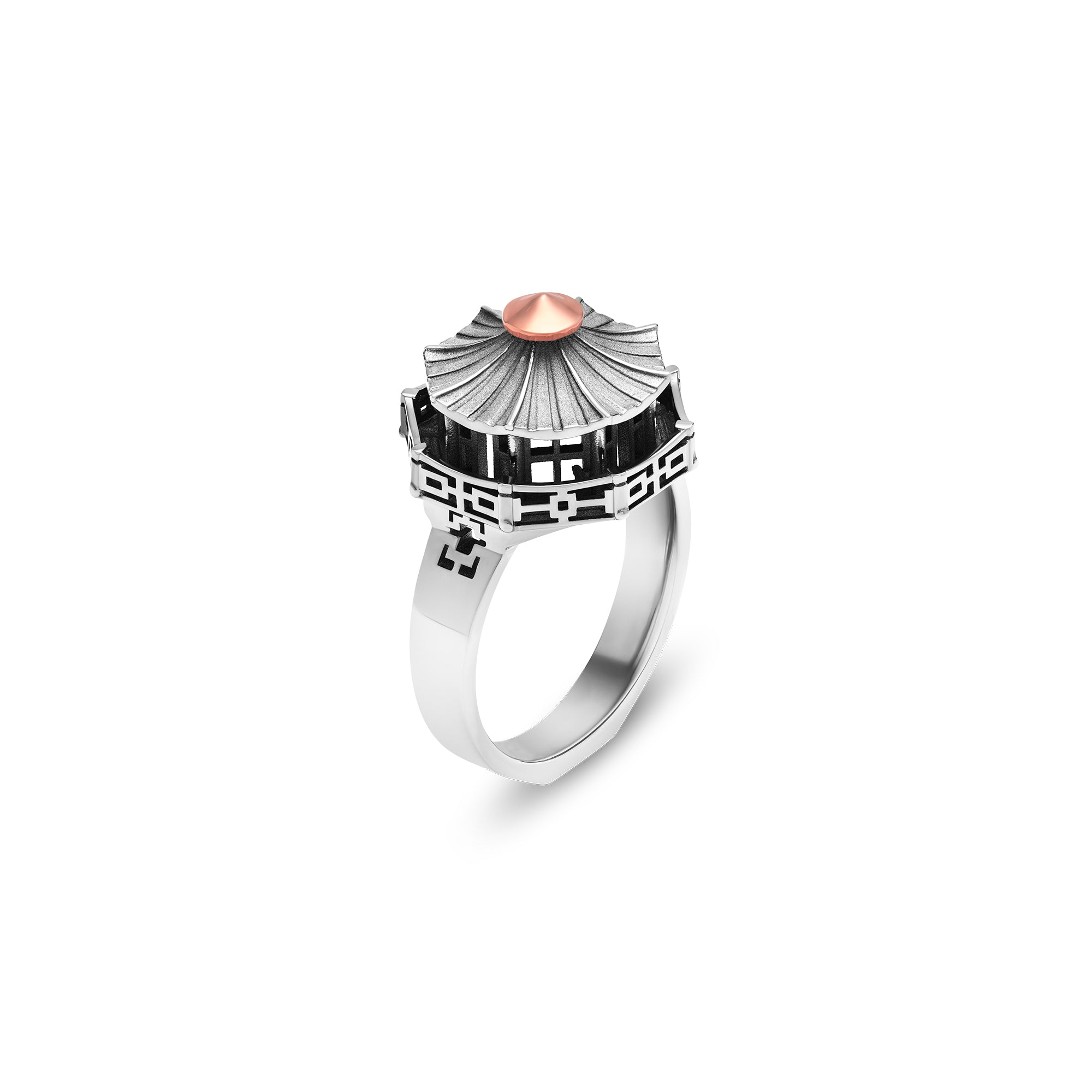 architecture Chinese Pagoda ring in gold Tournaire