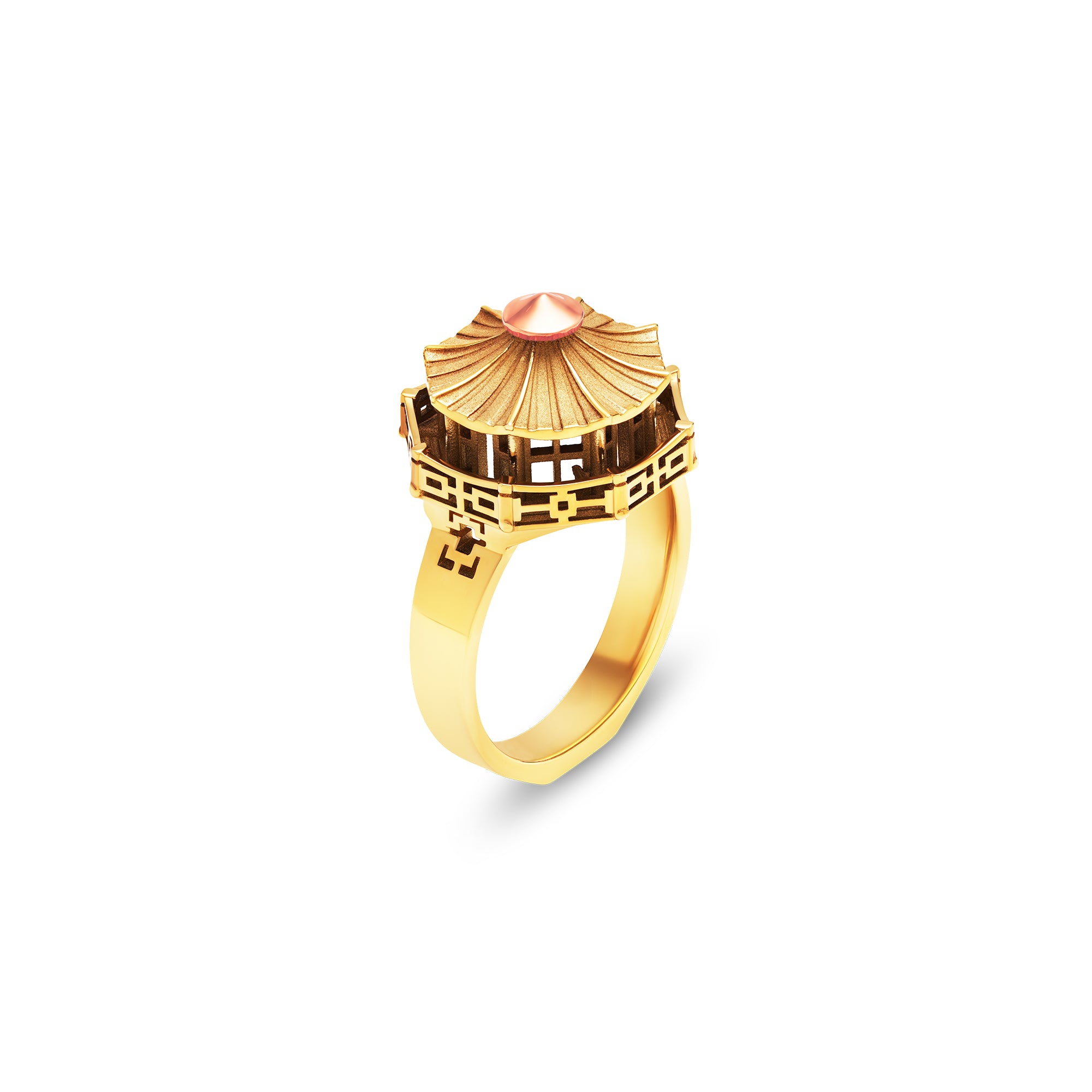 architecture Chinese Pagoda ring in gold Tournaire