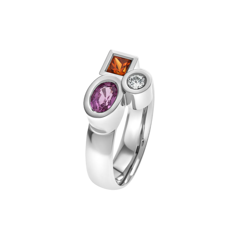 Bague Marélie small rose en or, diamant, saphir et rubis