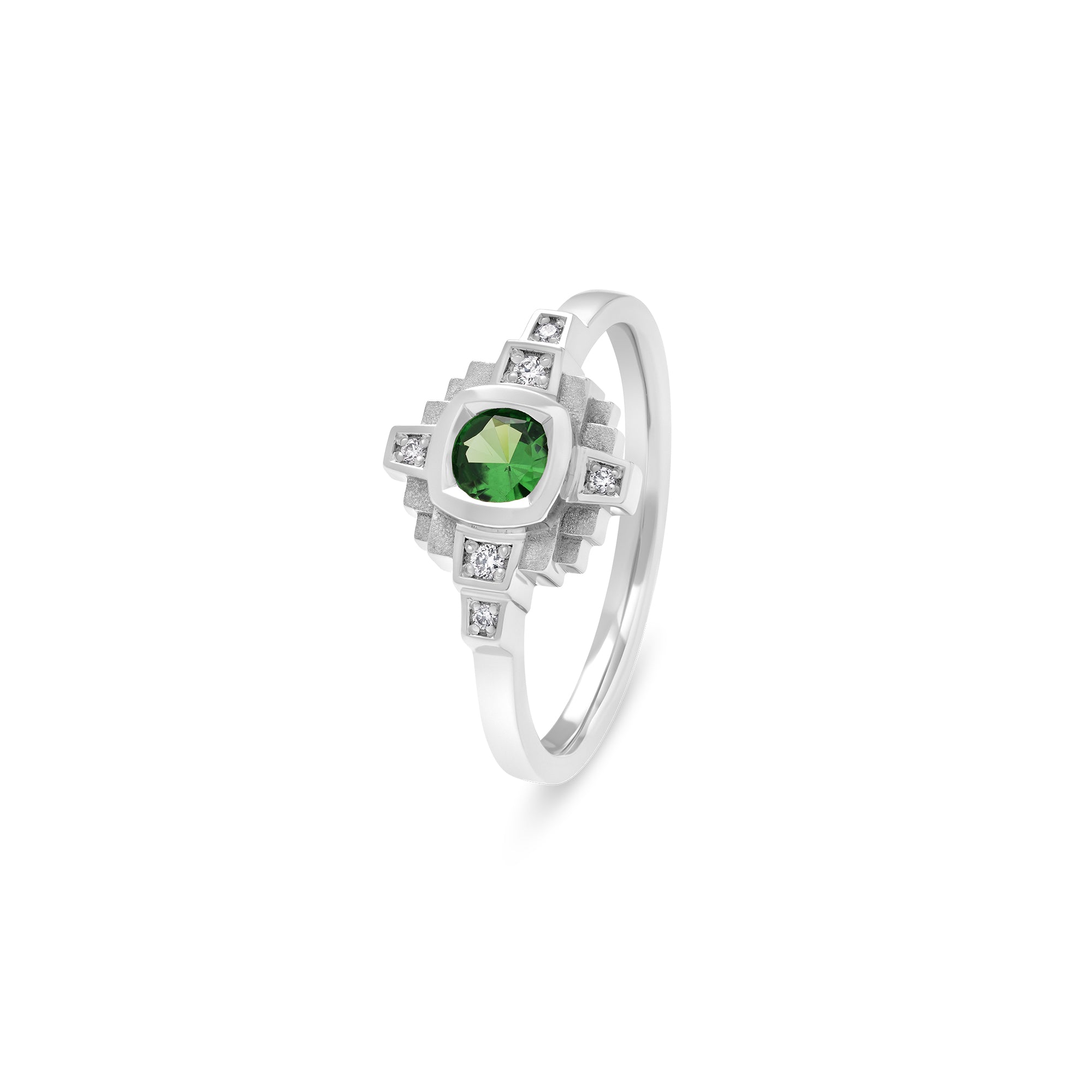 Bague Esther Tsavorite verte 4 mm et diamants