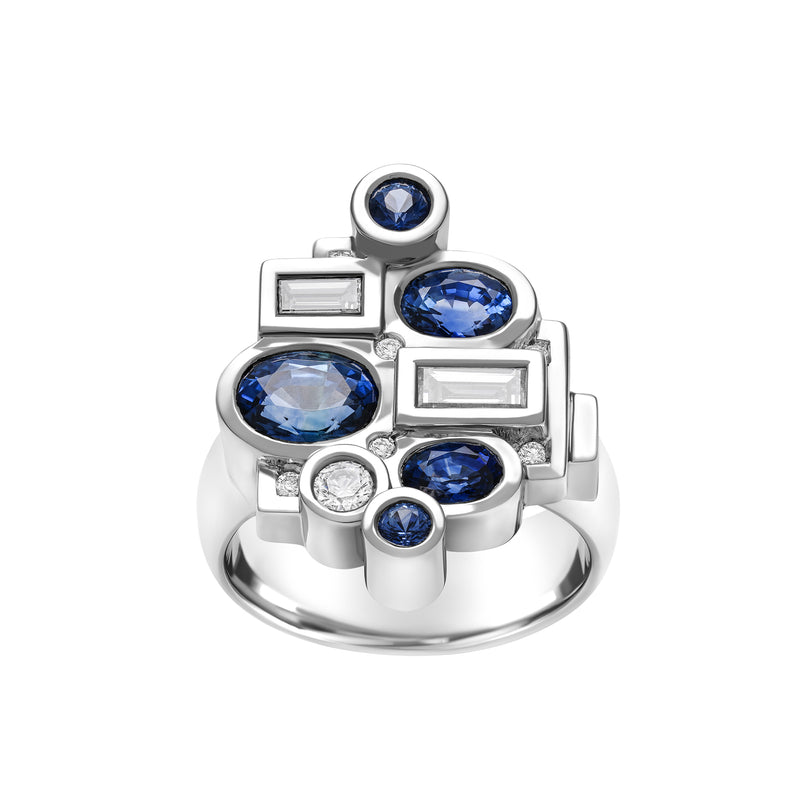 Blue Carambola ring in white gold