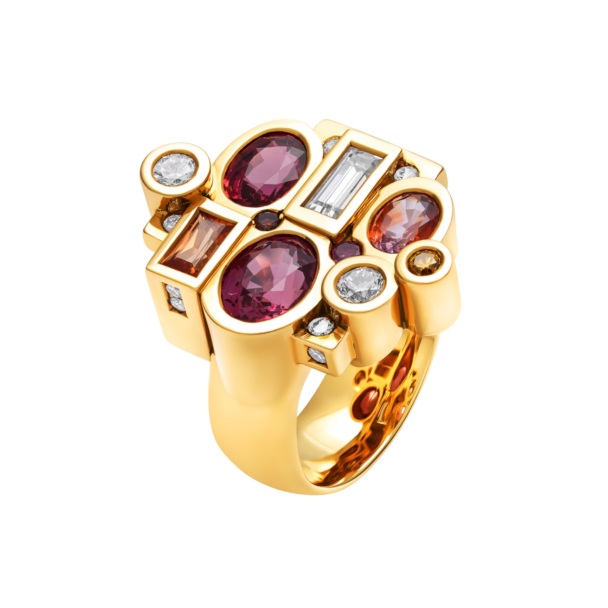 bague carambole rose orangé en or jaune