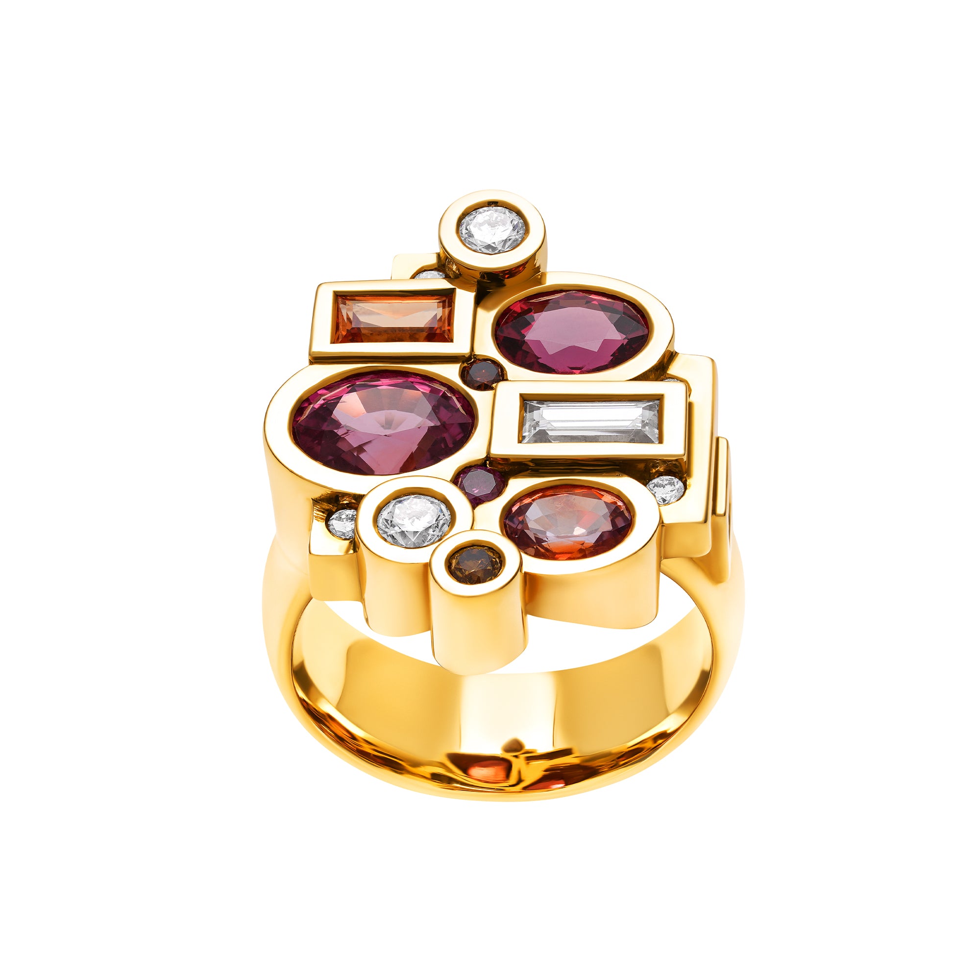 bague carambole rose orangé en or jaune
