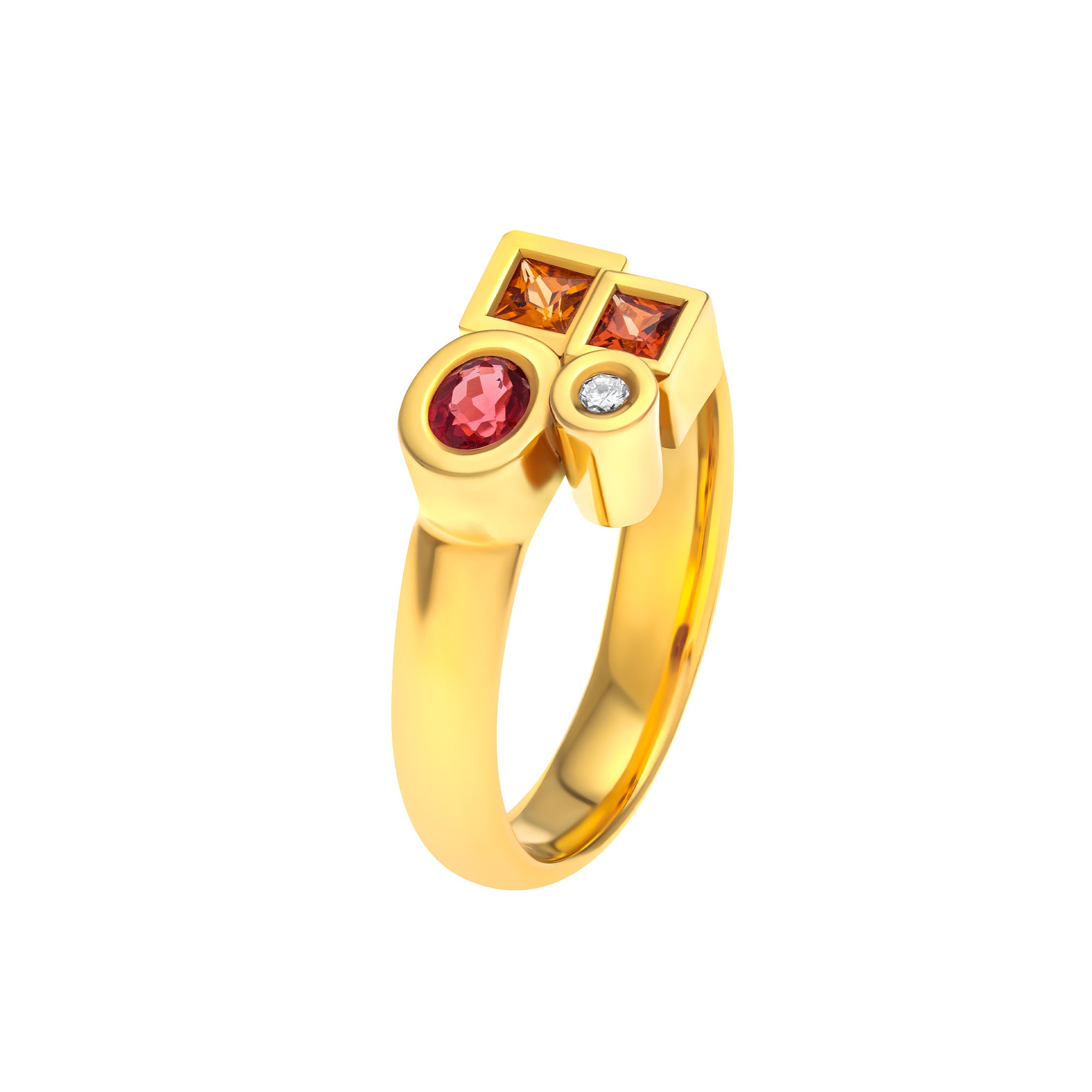 Bague Marélie XS A4 rouge-orangé en or, diamant, saphirs et rubis