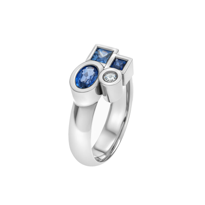 Marélie small blue ring in gold, diamonds and sapphires