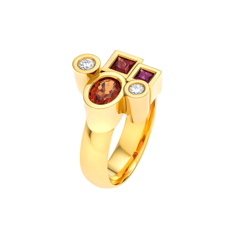 BAGUE MARÉLIE MÉDIUM rouge-orangé EN OR, SAPHIRS ET DIAMANTS