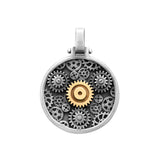 Pendant Engrenages round  in silver and yellow gold