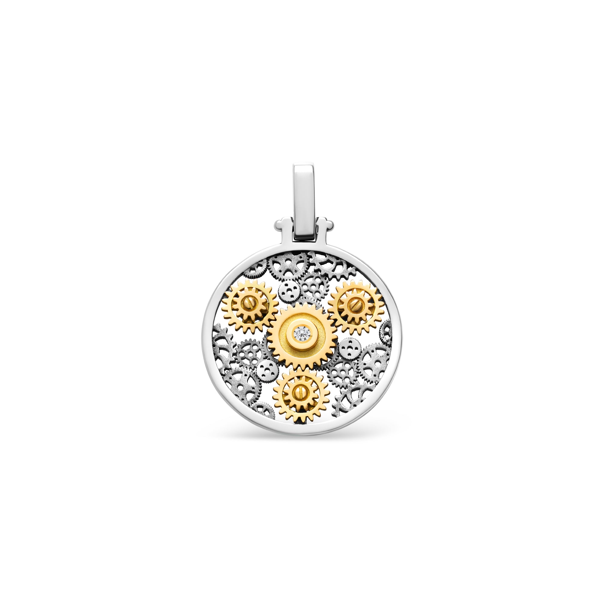 Pendentif Engrenages Rond en or blanc et or jaune