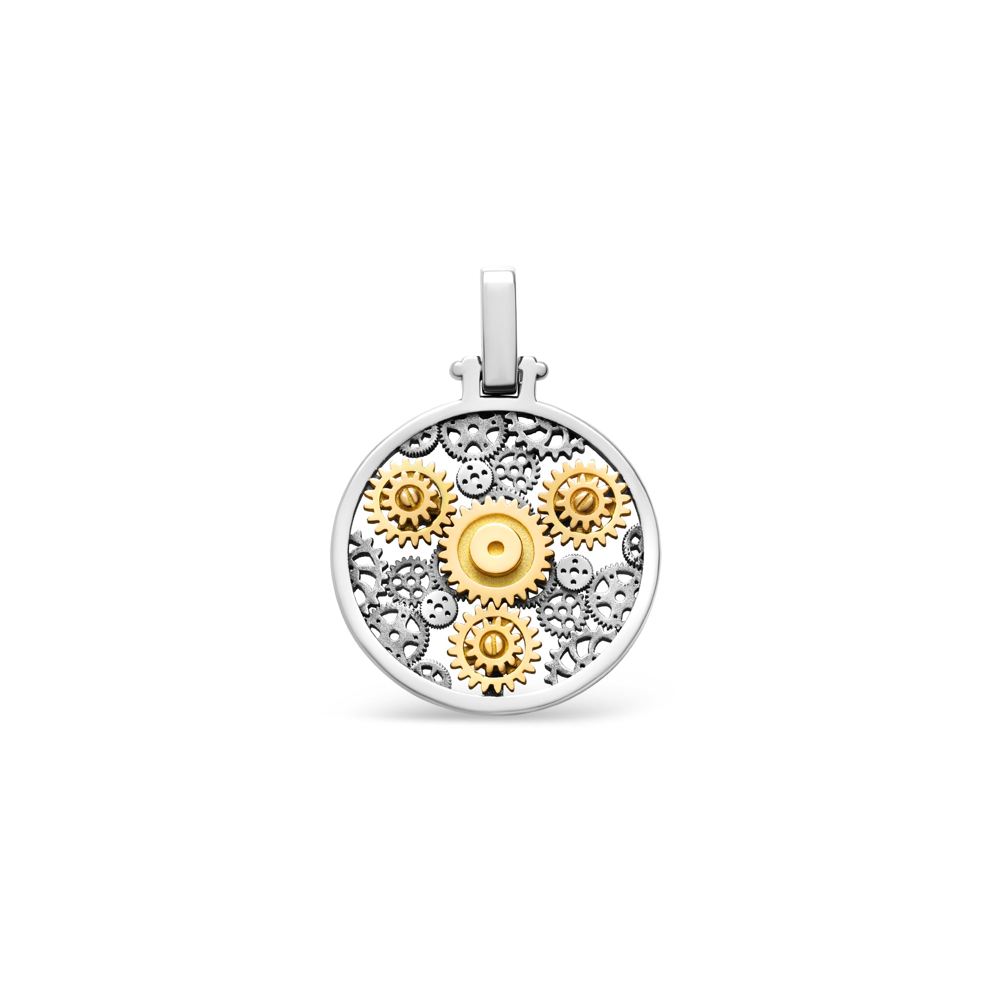 Pendentif Engrenages Rond en or blanc et or jaune