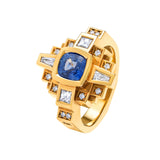 Pièce unique bague esther or jaune et saphir bleu
