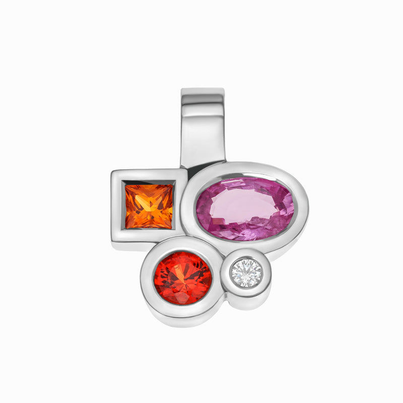 Pendant Marélie Pink  with sapphires, rubies and diamond in gold
