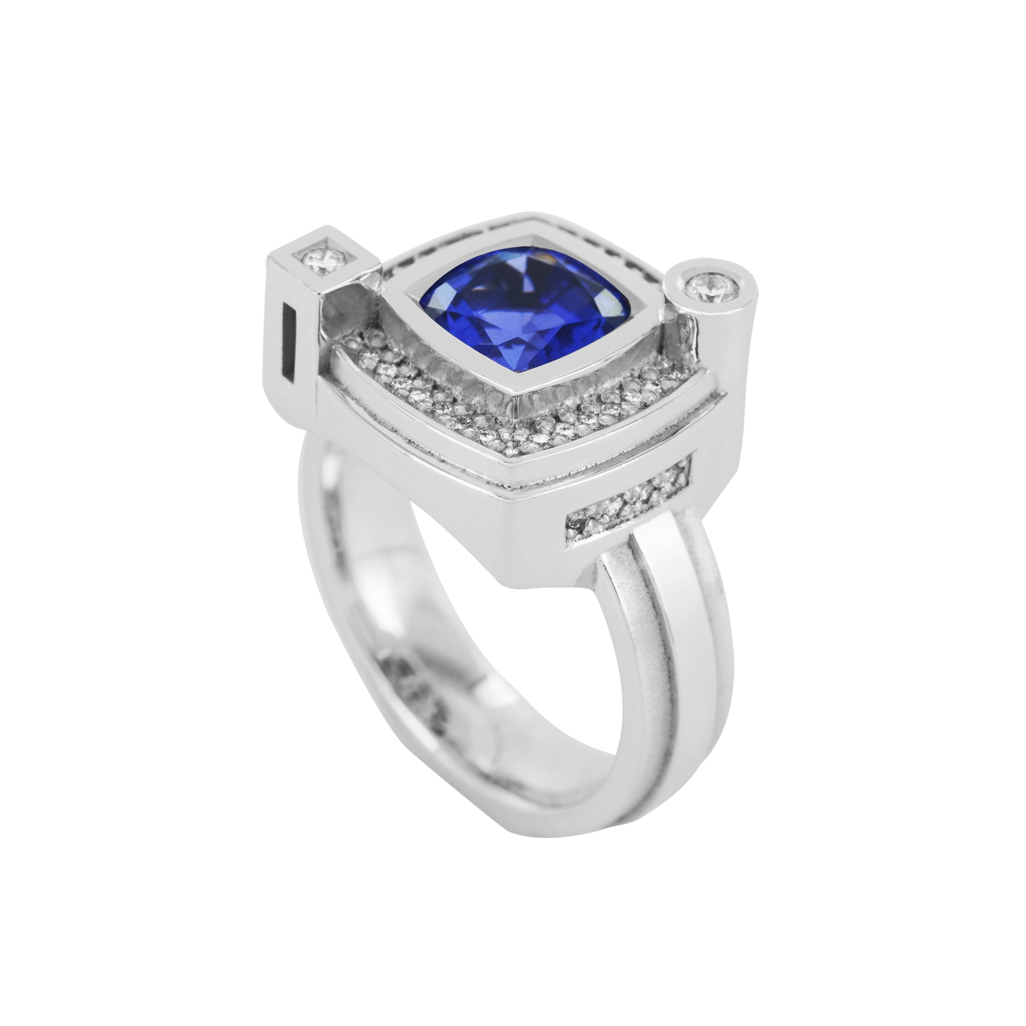 Pièce unique bague en or jaune tanzanite et diamants