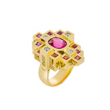 Bague Saphirs, rubéllites et diamants en or jaune