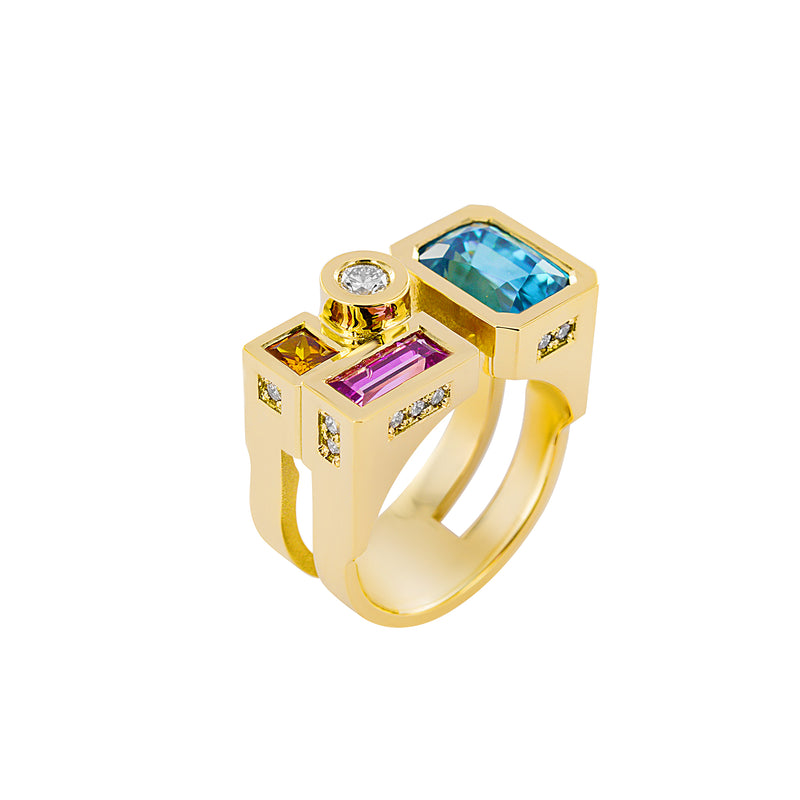 Création unique bague pierre de couleurs