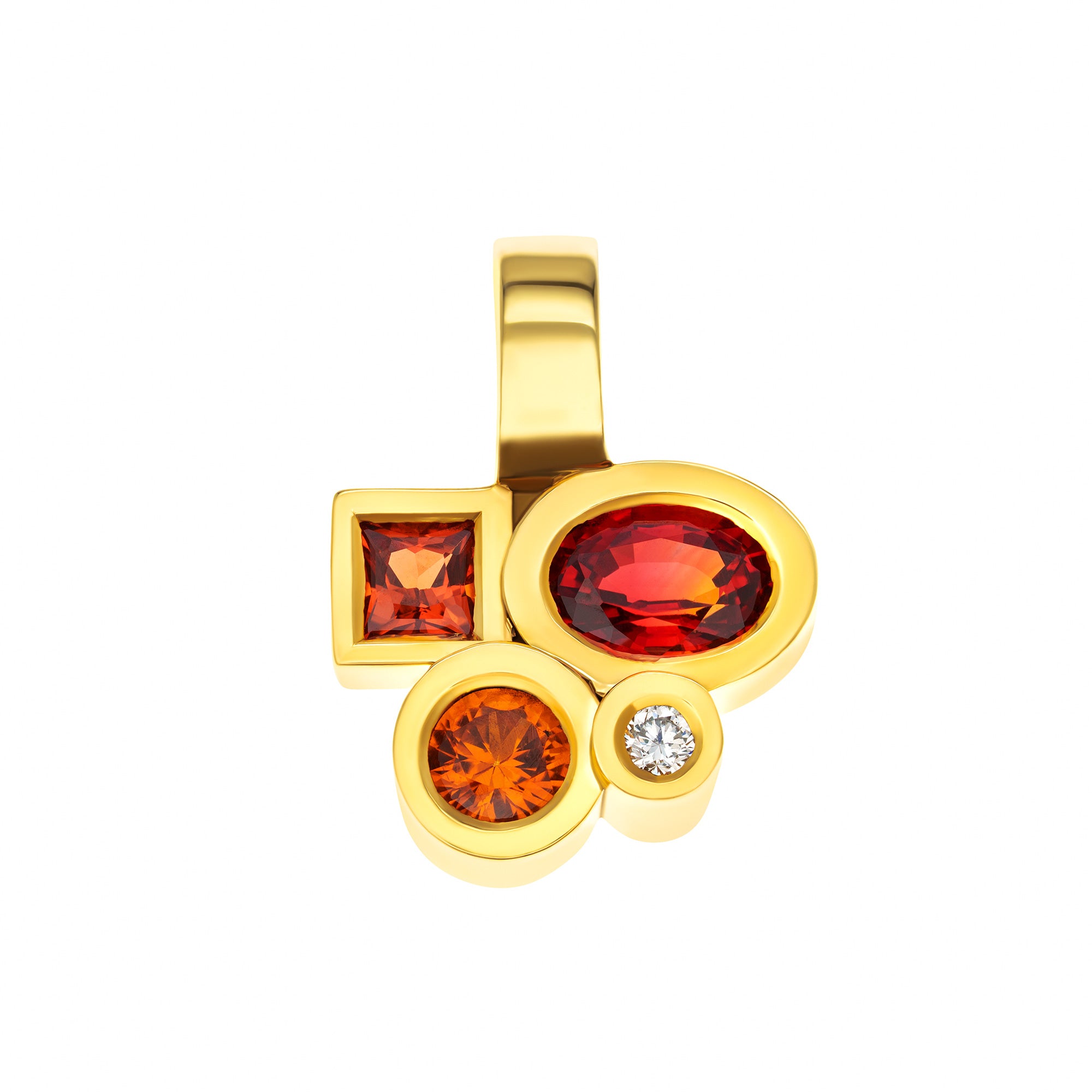 Pendentif Marélie N°1 rouge-orangé saphirs et diamant en or