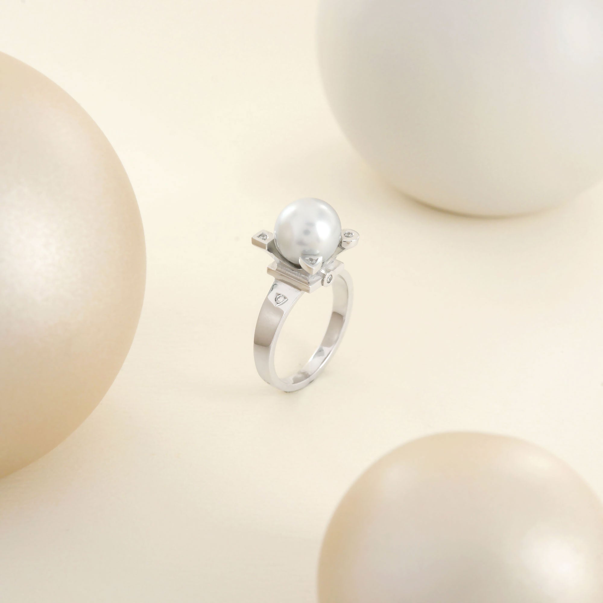Solitaire My Little White Stone en or blanc et Perle blanche