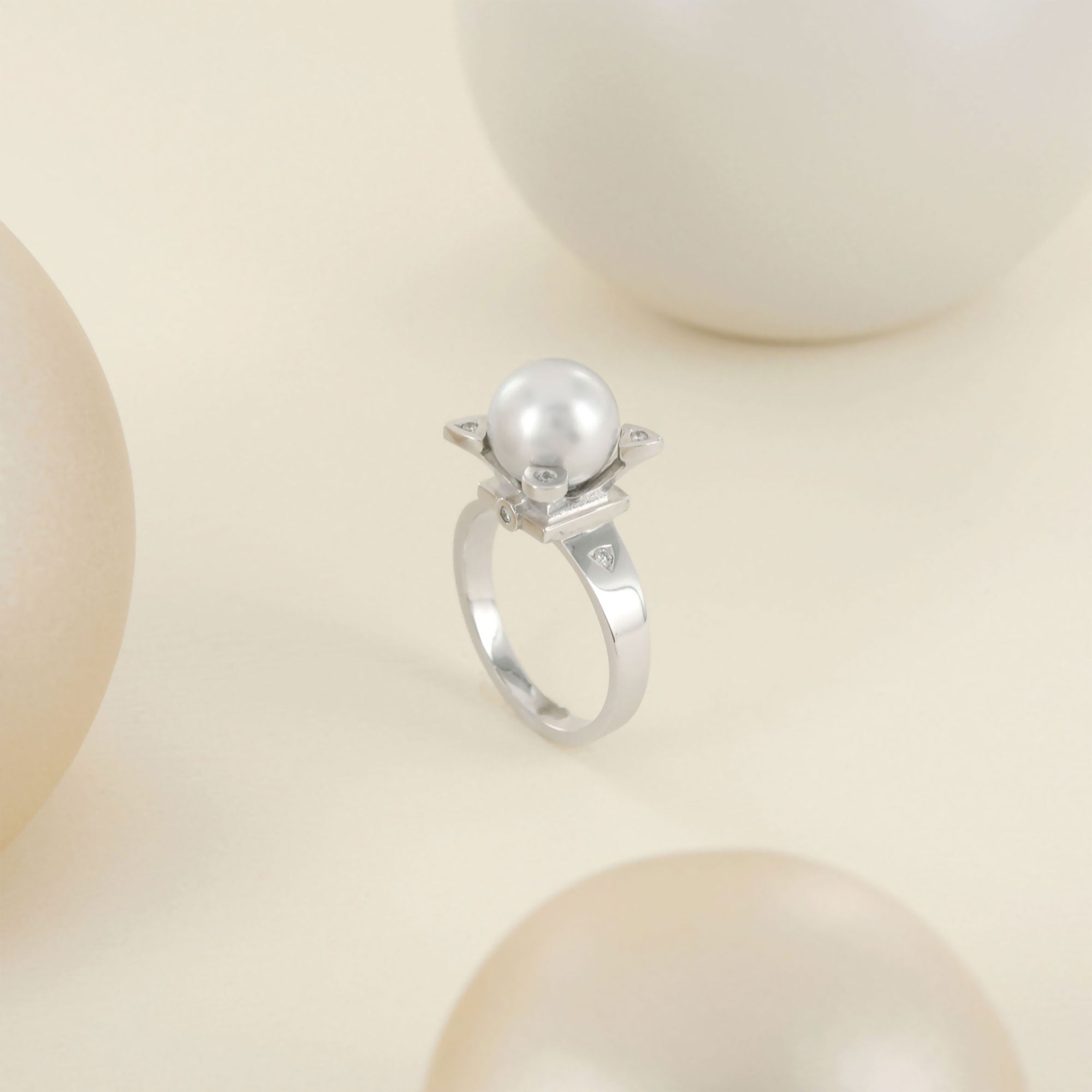 Solitaire My Little White Stone en or blanc et Perle blanche