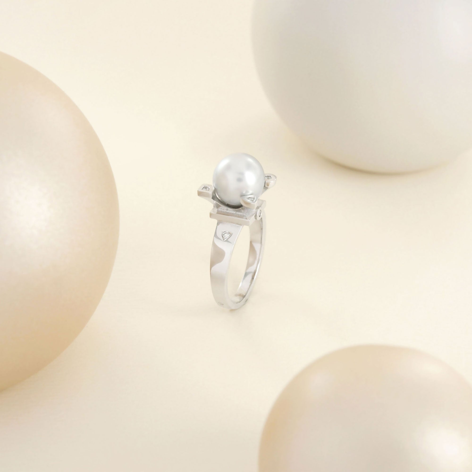 Solitaire My Little White Stone en or blanc et Perle blanche