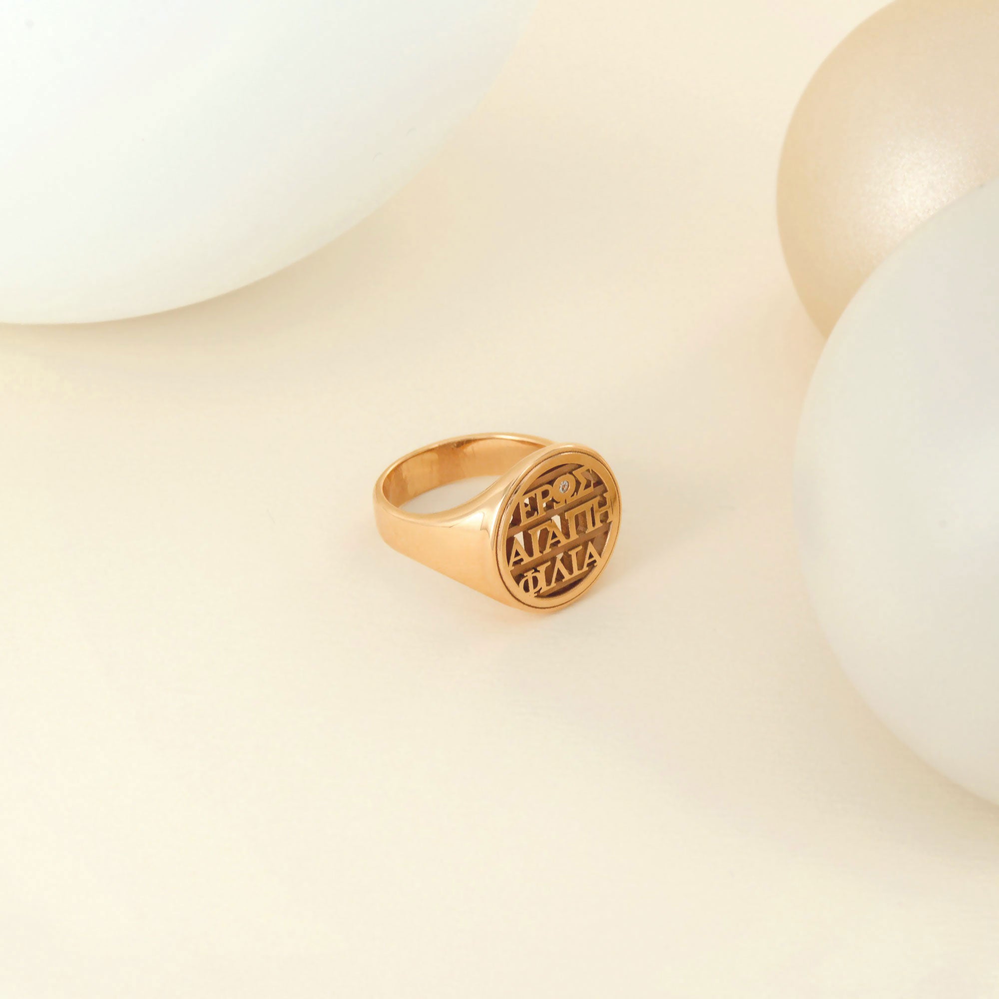 Chevalière 3 amours en or rose et diamant