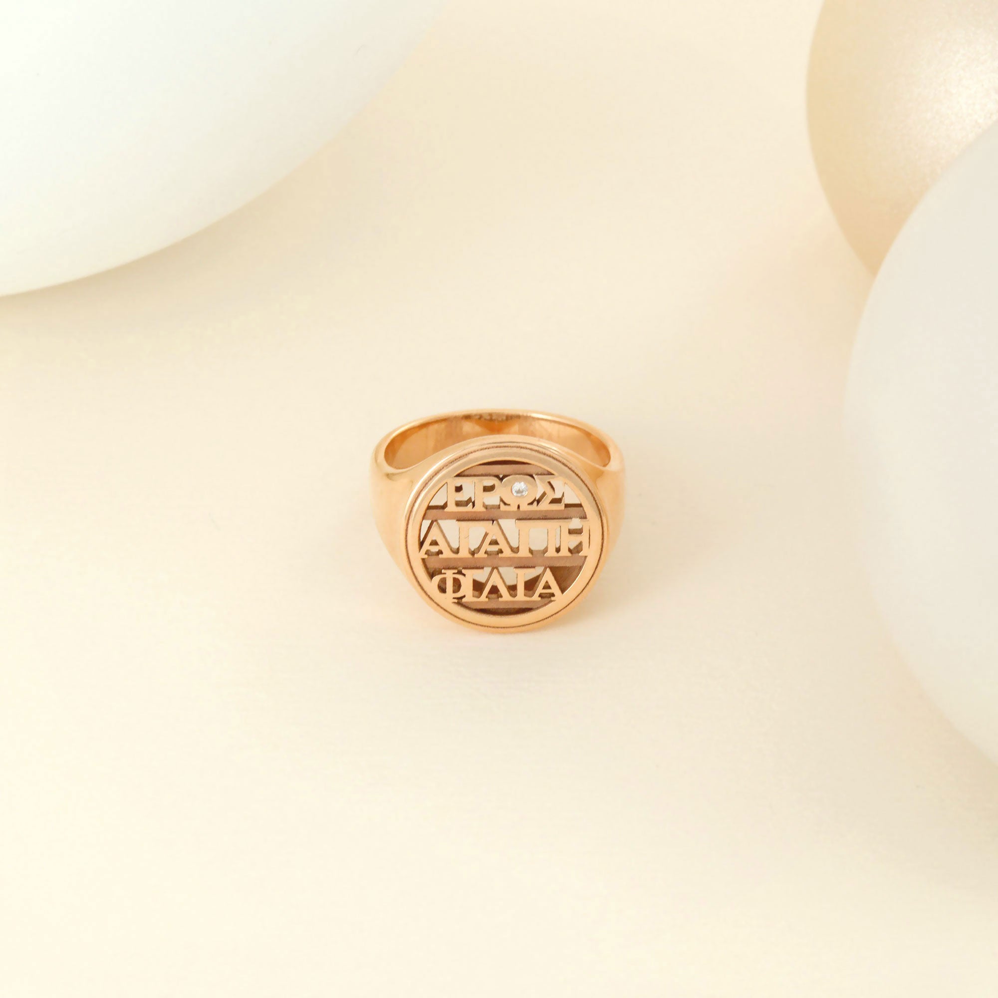 Chevalière 3 amours en or rose et diamant