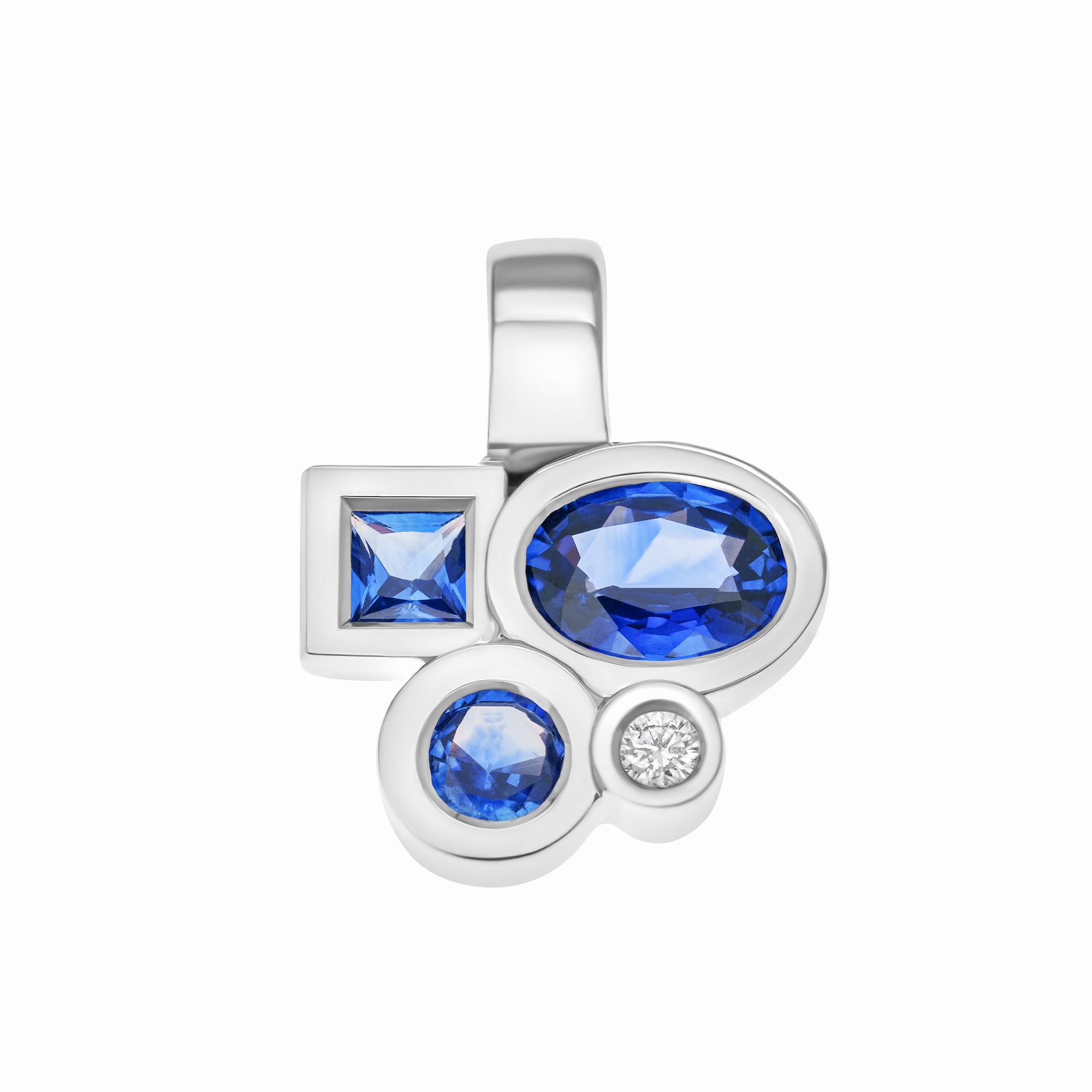 Pendentif Marélie N°2 bleu saphirs et diamant en or