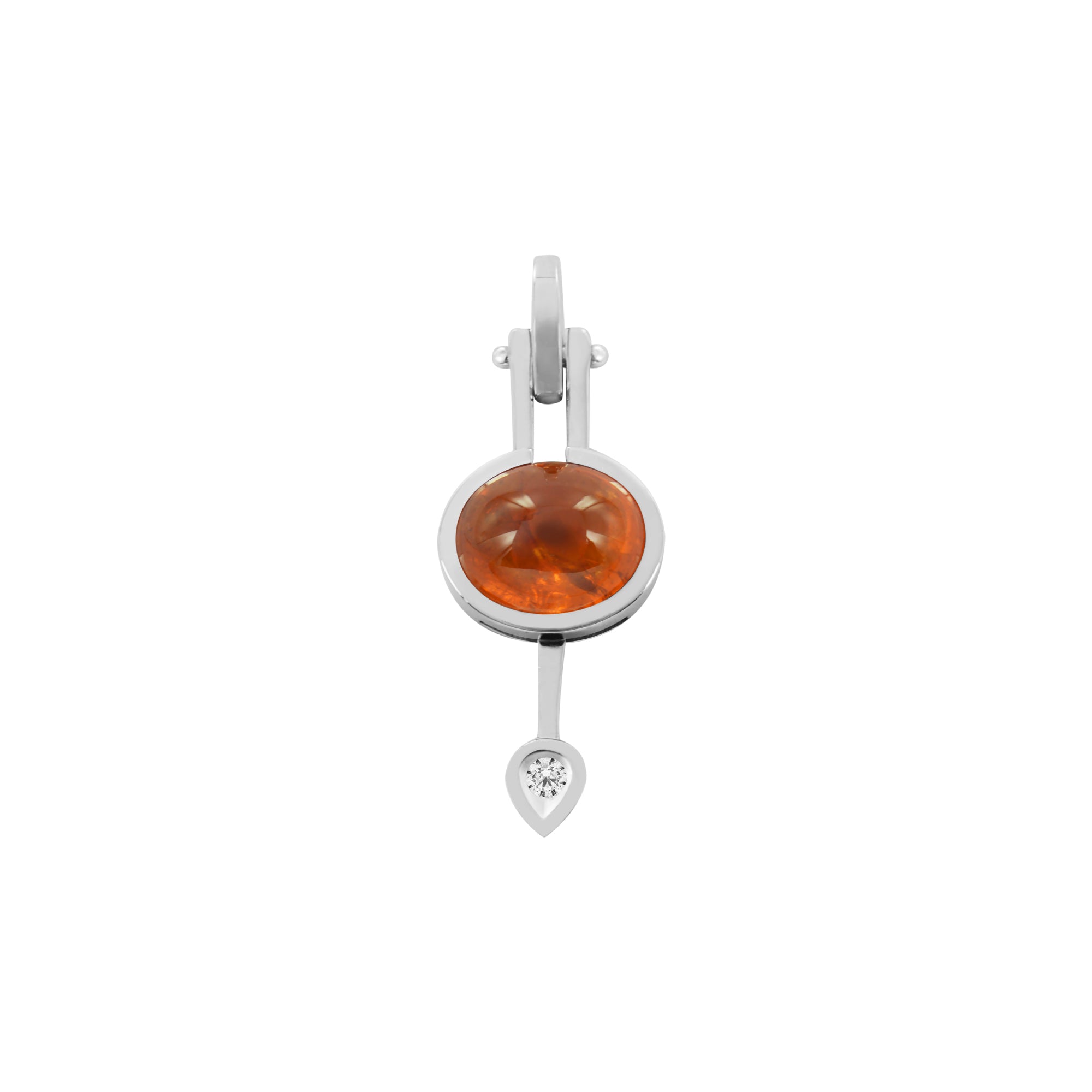 Pendentif unique en or blanc grenat orange et diamant